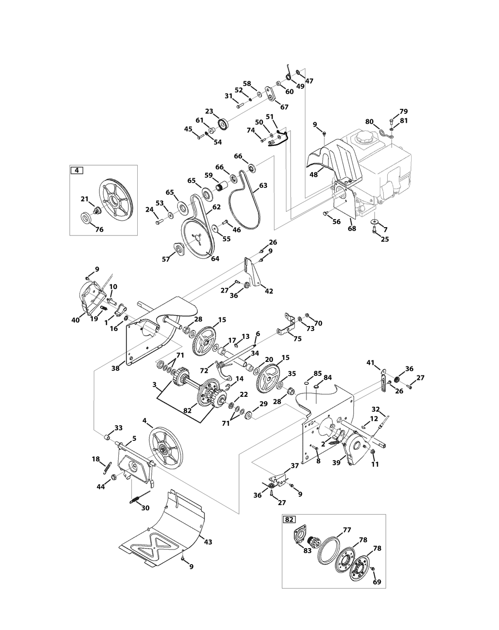 Drive System Diagram and Parts List for 3X30-INCHTRAC31AH77SZ (31AH77SZ710)(2015) Cub Cadet Snow Blower